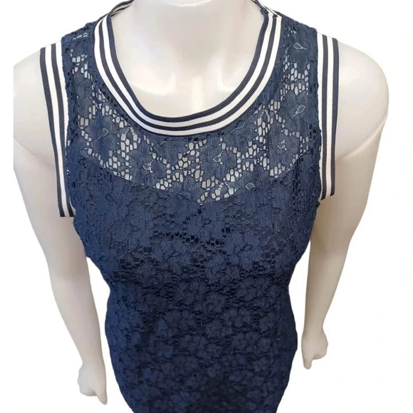 Como Black Sleeveless Navy Blue Lined Lace Dress Size Medium - Picture 3 of 8